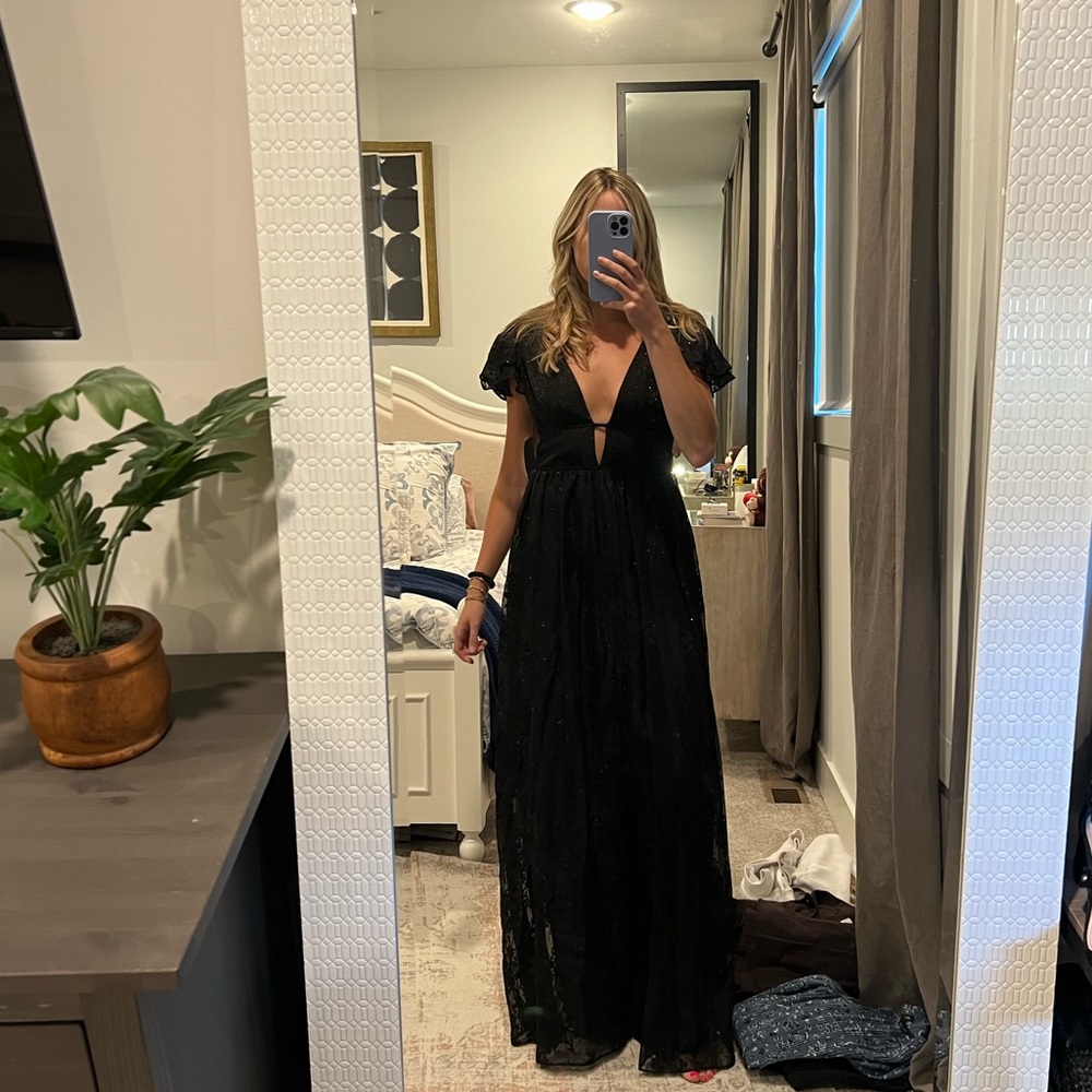 NWT Aidan Mattox Black Lace Evening Gown Sz 8